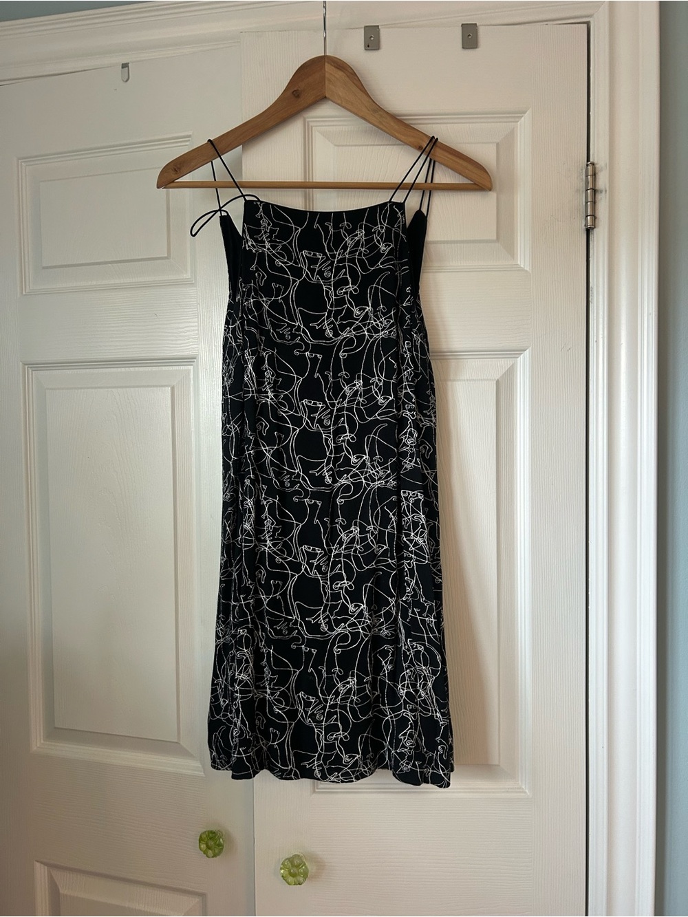 silence + noise Black Abstract Line Midi Slip Dress